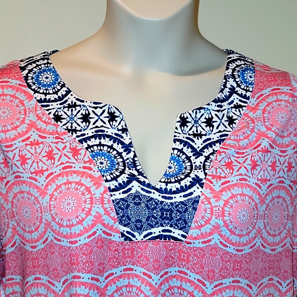 CARIBBEAN JOE PINK AND NAVY BLUE PATTERN DRESS - Picture 6 of 8